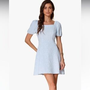 Allegra K Light Blue Puff Sleeve Mini Dress